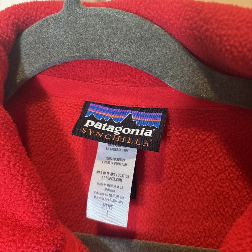 Patagonia Pullover Men Large Red Fleece Micro D Outdoors Hiking Synchilla Jacket - Picture 2 of 10